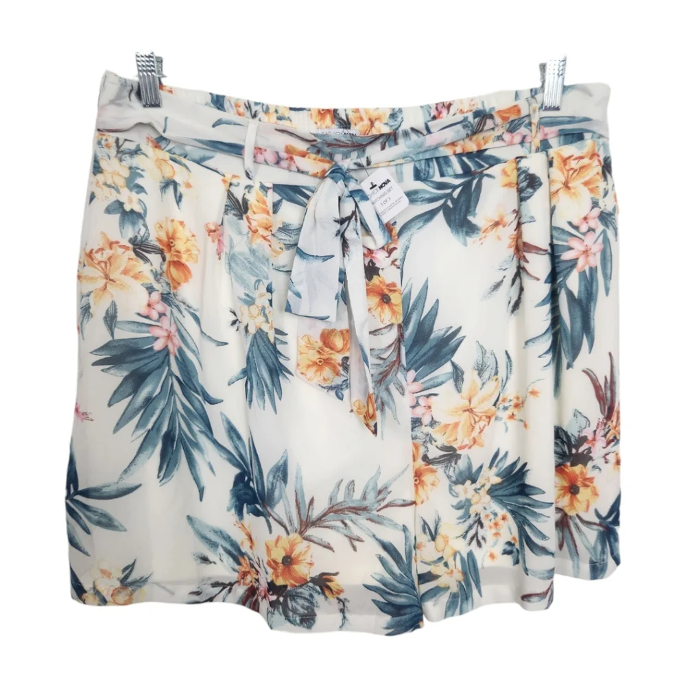 Fashion Nova 2X Flying Far Tropical Print Chiffon Shorts Belt Lined High Rise